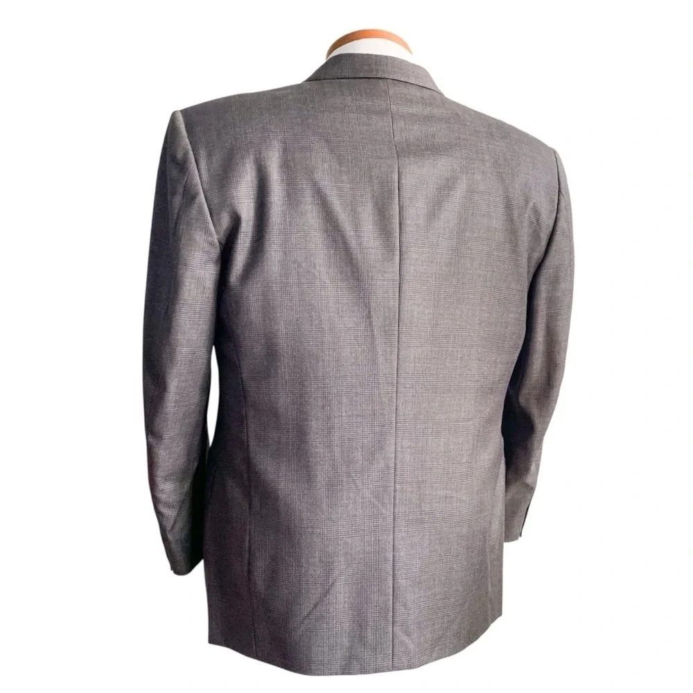 Canali Wool Gray Double Breasted Houndstooth Check Blazer Tuxedo Sport Coat 52S